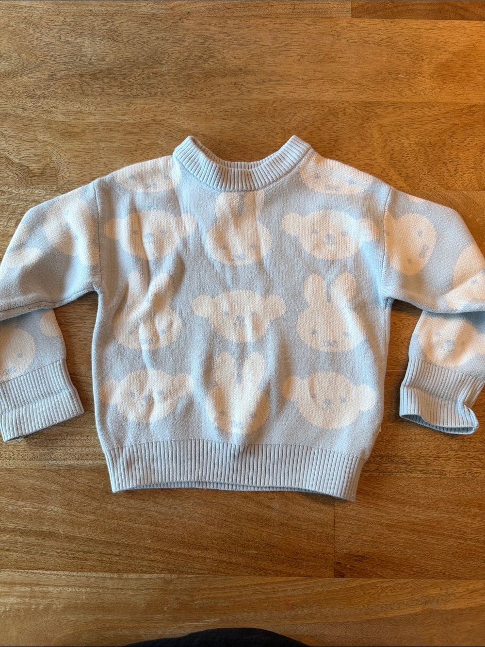 Pale Blue Bear-Print Crewneck Sweater